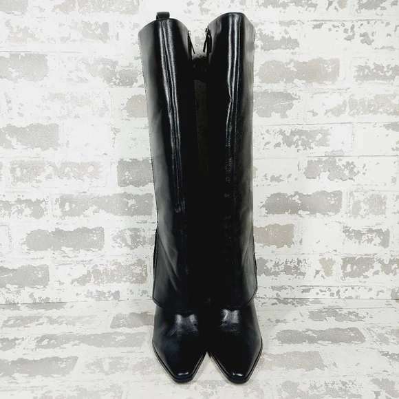 New Vince Camuto Tibani Black Leather Foldover Shaft Knee High Boot B359 - Picture 7 of 11